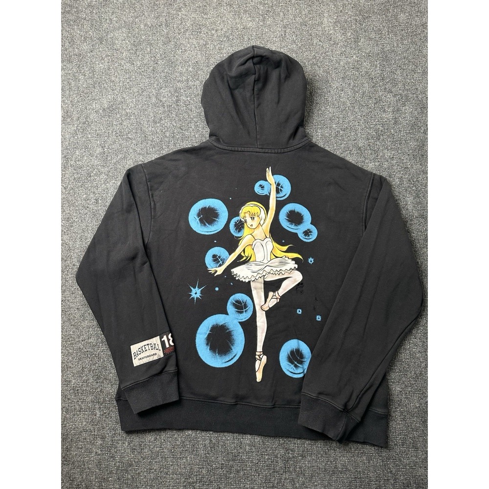 Mens Hoodie Basketball Skateboards Black Ballerina Graphic Distressed, Size L‎